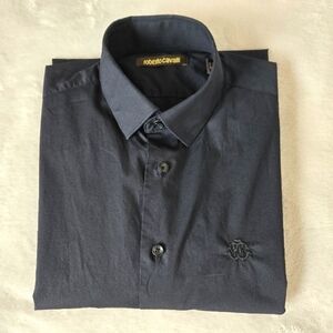 Roberto Cavalli Men’s Dress Shirt Black Long Sleeve Button Front Size M